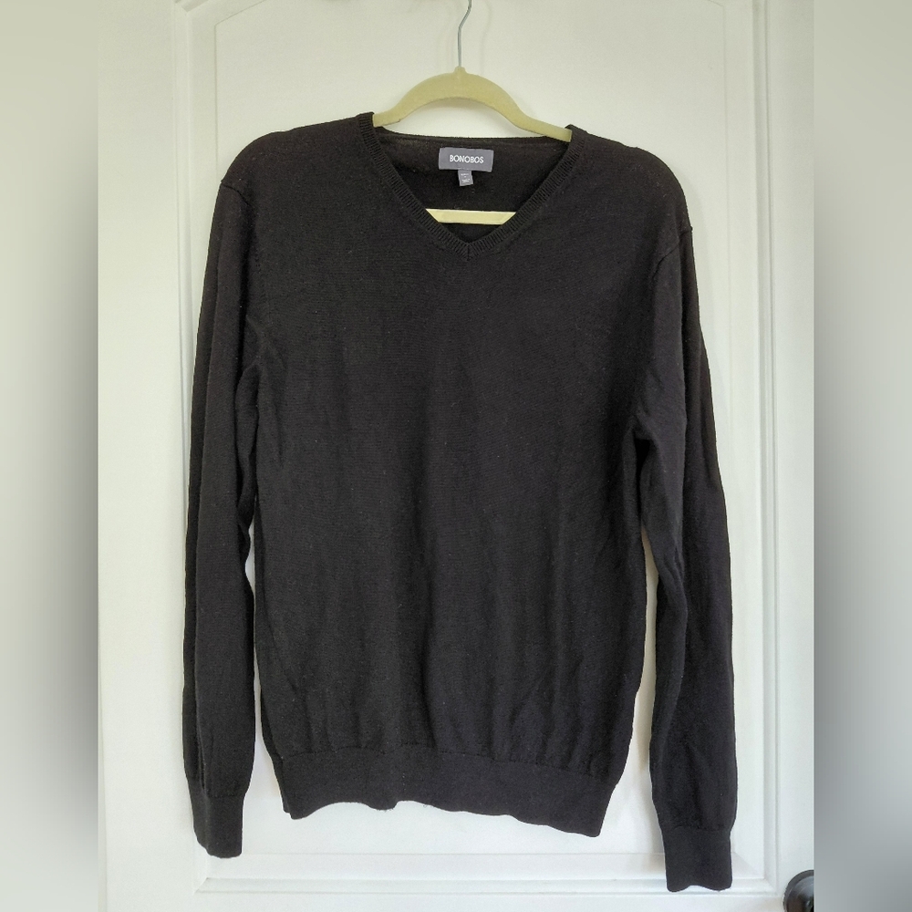 Bonobos Mens 100% Extra Fine Merino Wool Sweater V Neck Size Large Washable
